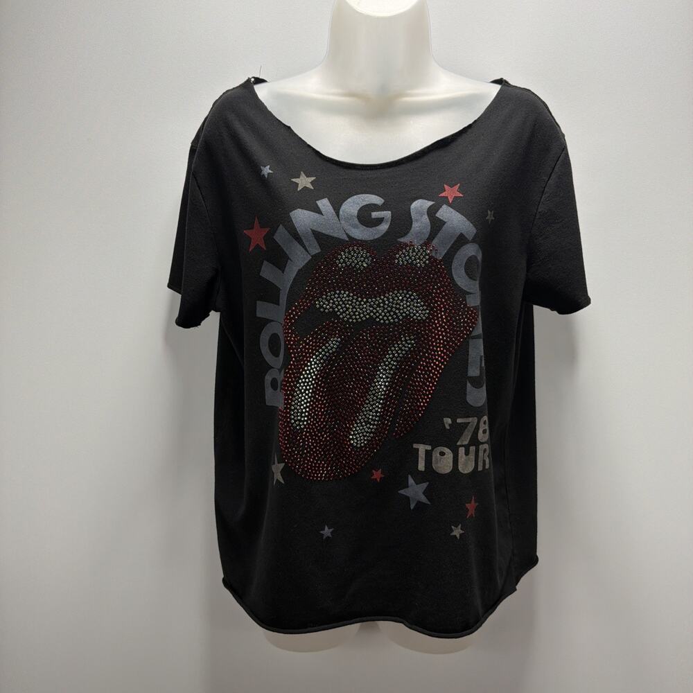 Rolling Stones 1978 Tour T-Shirt Rhinestone Graphic Black M Rhinestone Sparkly